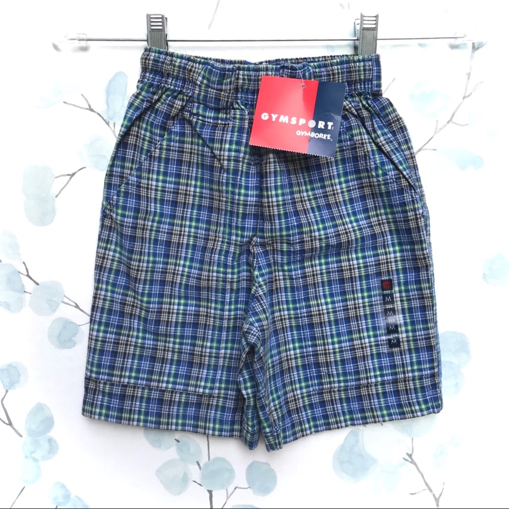 NWT Gymsport Gymboree Kids Blue White Green Plaid Stripe Surf Shorts - Picture 7 of 11